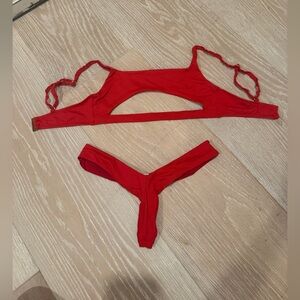 Yandy Red Strappy Bikini Top with cut out and Bottom SM